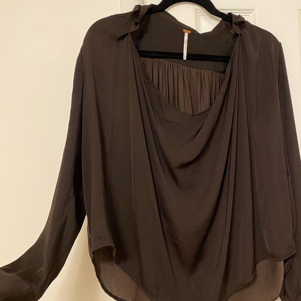 Free People Dark Brown Drape Blouse